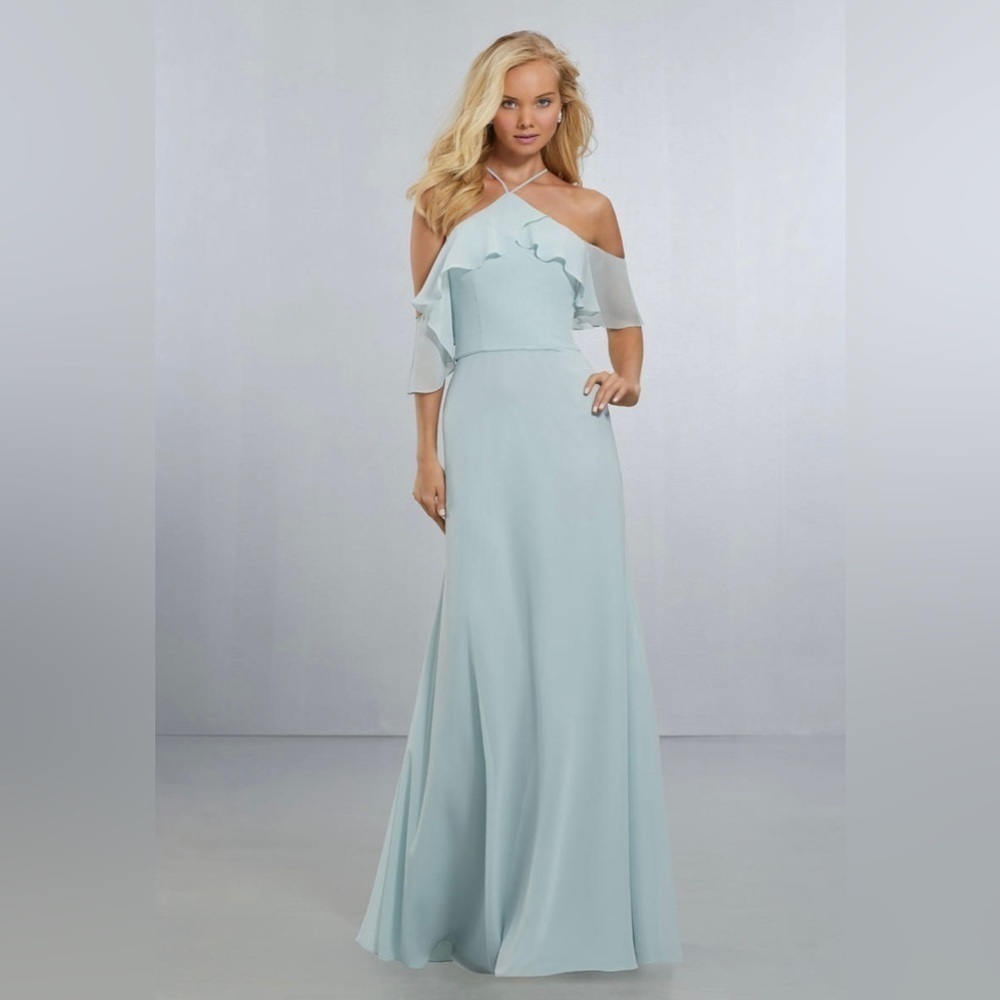 MORILEE BY MADELINE GARDNER Deep Sea Cold Shoulder Chiffon Bridesmaid Dress